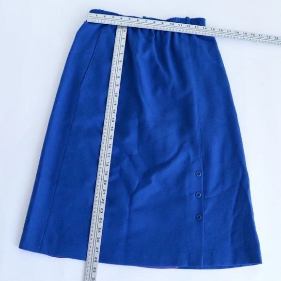 Vintage White  Stag Blue Pure Virgin Wool A Line Skirt - Cobalt - Picture 3 of 8